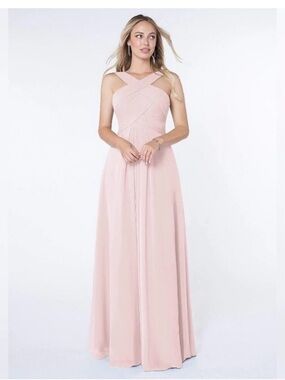 Azazie Bridesmaid Dress Blush Pink Chiffon Halter Pleated A-Line XS S